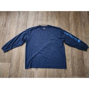 CARHARTT Signature Logo Long Sleeve T-shirt Navy Blue Size 2XL *Flaws*